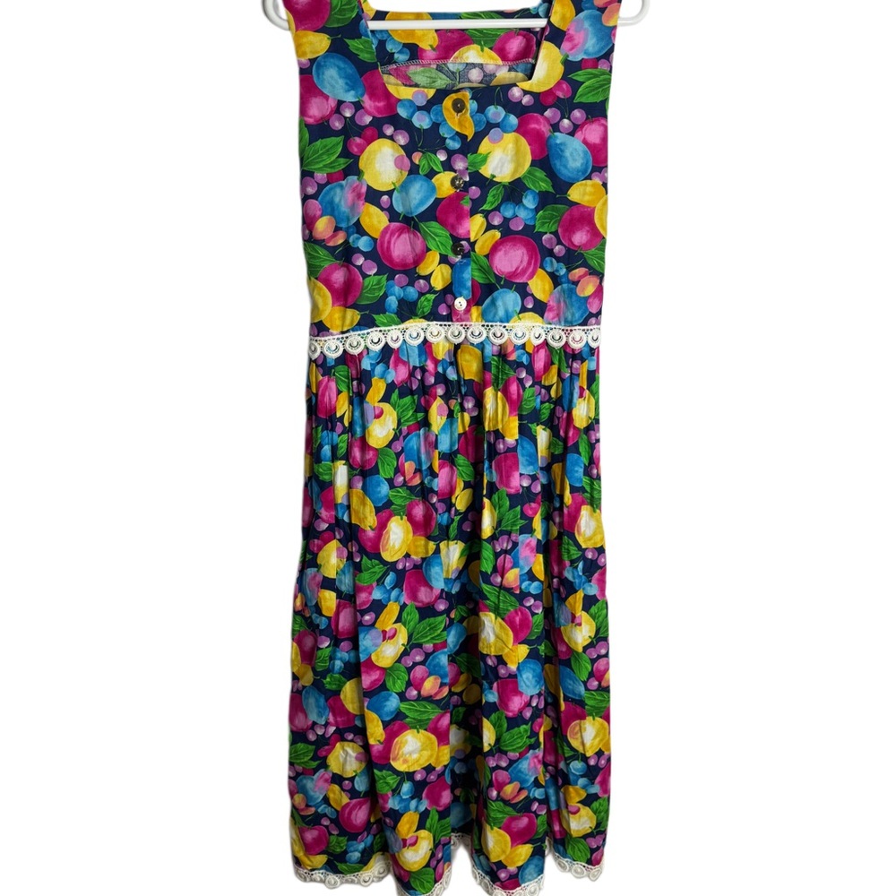 Vintage Multicolor Floral & Fruit Women's Dress